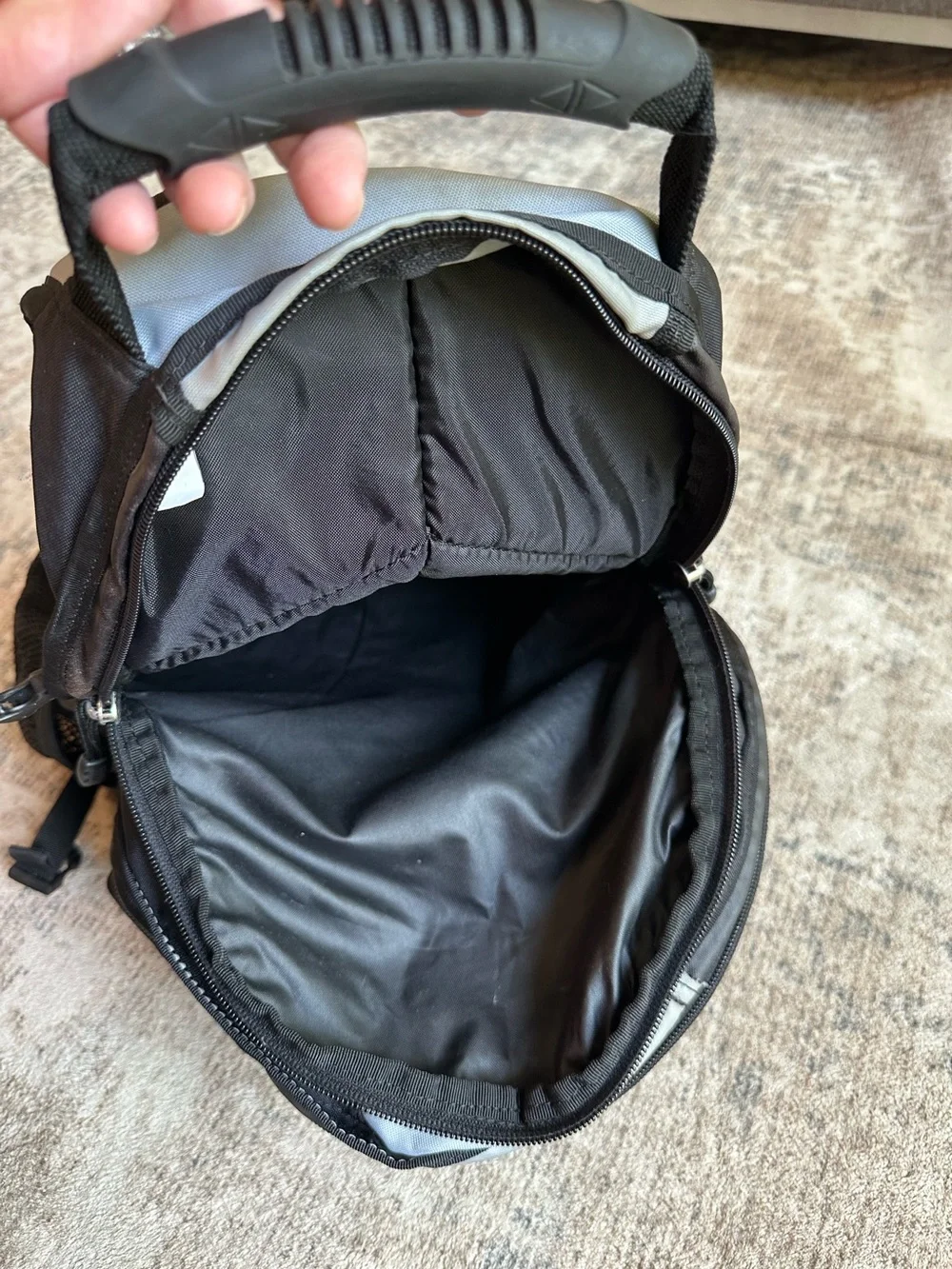 Eddie Bauer Vintage Black Gray Nylon Backpack Hiking Travel‎ School Bag